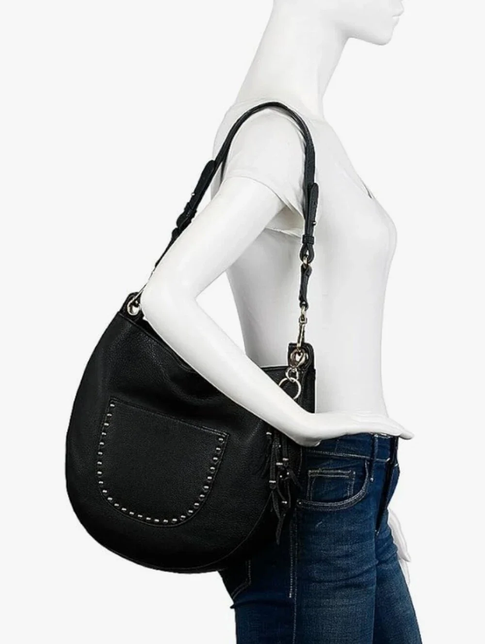 The Sak Zinnia Hobo Handbag Black Leather Shoulder Bag Purse Brass Hardware